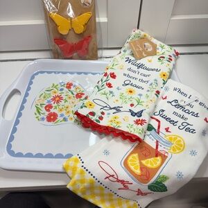 Floral Guitar Design Tray, chip clips and two dish towels